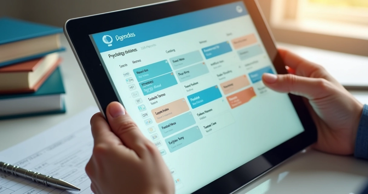 Interface digital de agenda de psicologia com termos clínicos. 