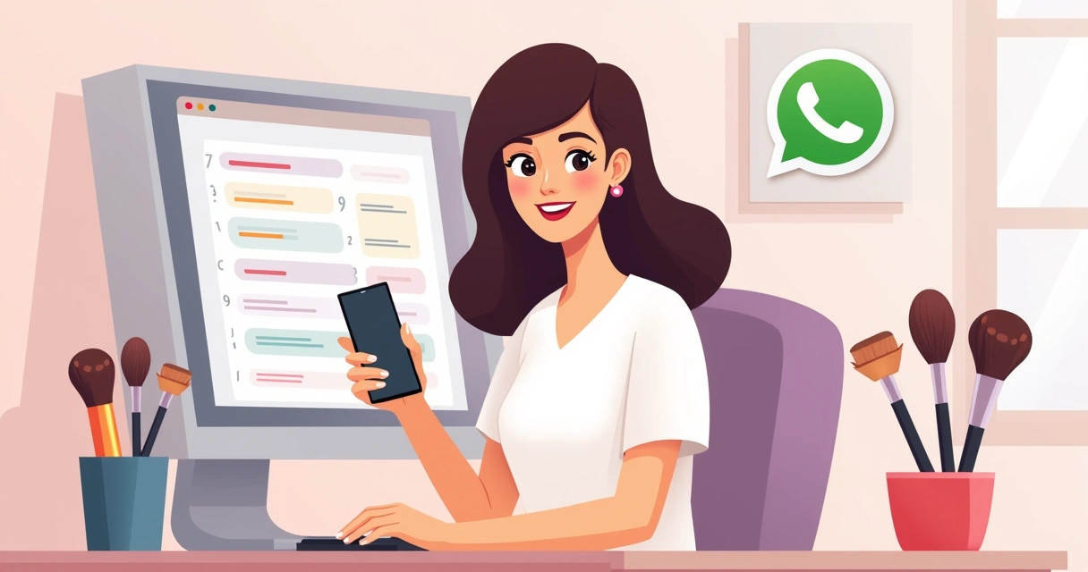 Profissional de beleza usando celular para agendar horário e tela mostrando lembrete digital 