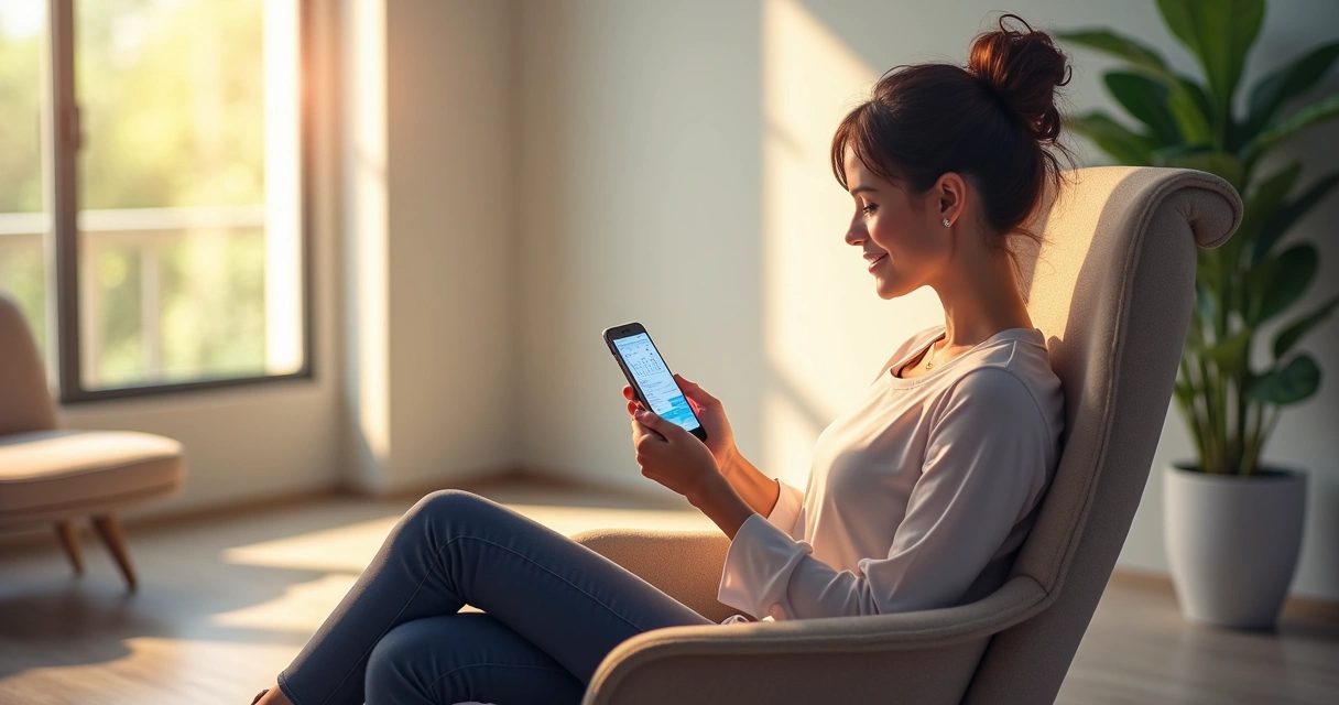 Pessoa verificando agenda digital no celular em salão de beleza 