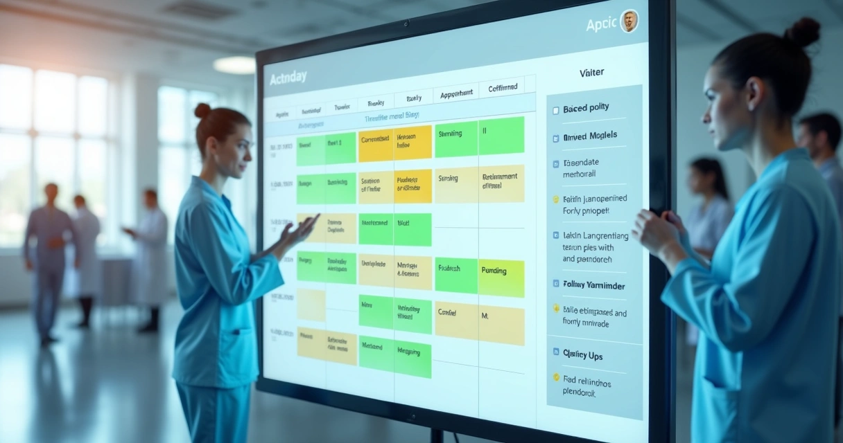 Tela digital mostrando agenda automatizada de consultas médicas e lembretes 
