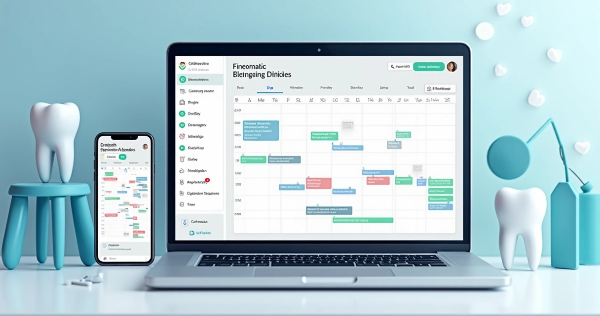 Agenda digital de clínica odontológica mostrando agendamentos automáticos e alertas de IA. 