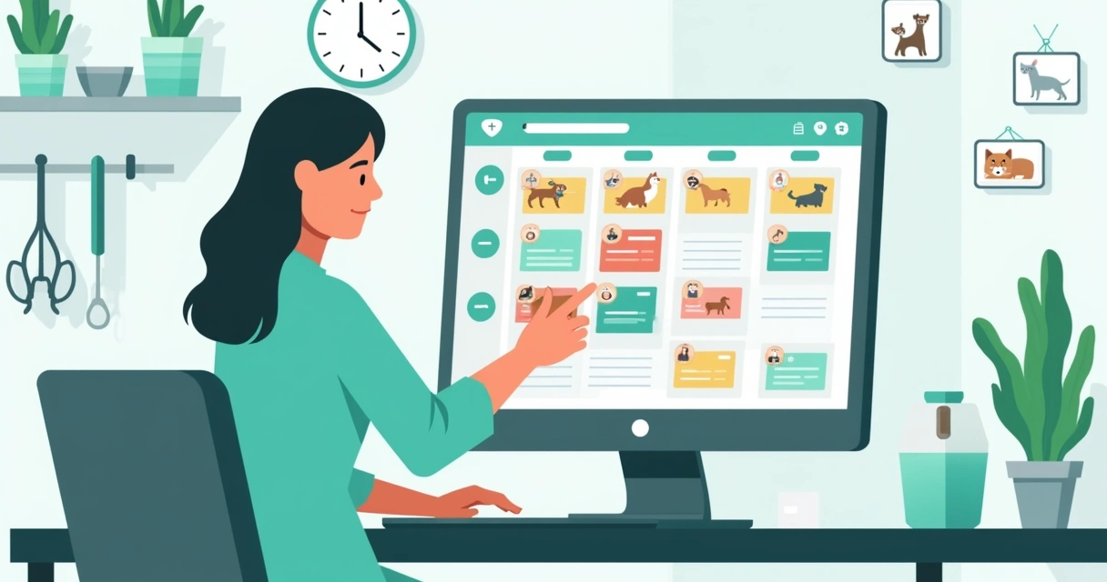 Agenda digital veterinária em uma tela de computador 