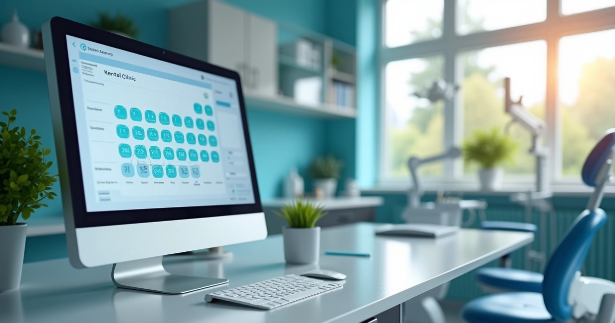 Agenda digital aberta em computador no consultório odontológico 