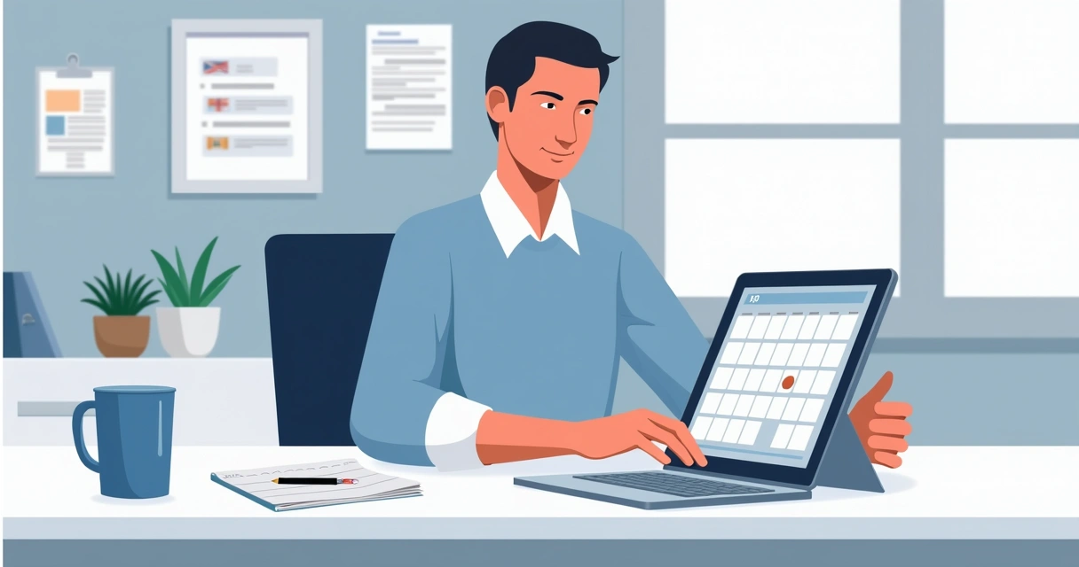 Corretor usando agenda digital em tablet na mesa de trabalho 