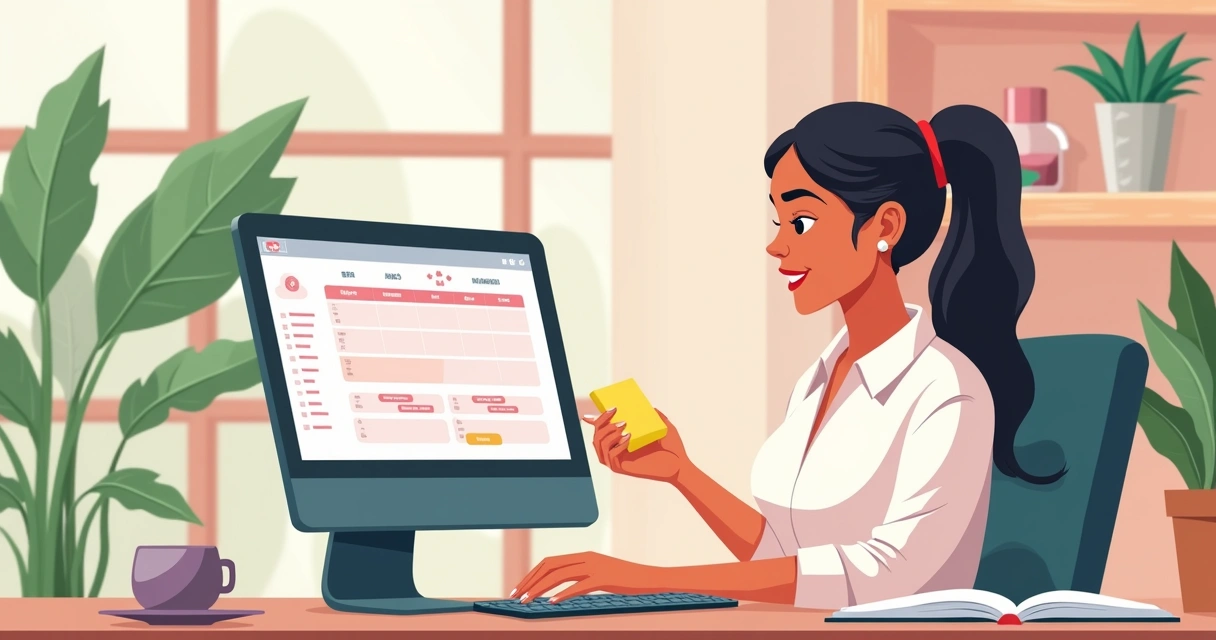 Tela de agenda digital de estética aberta em notebook com ícones intuitivos. 