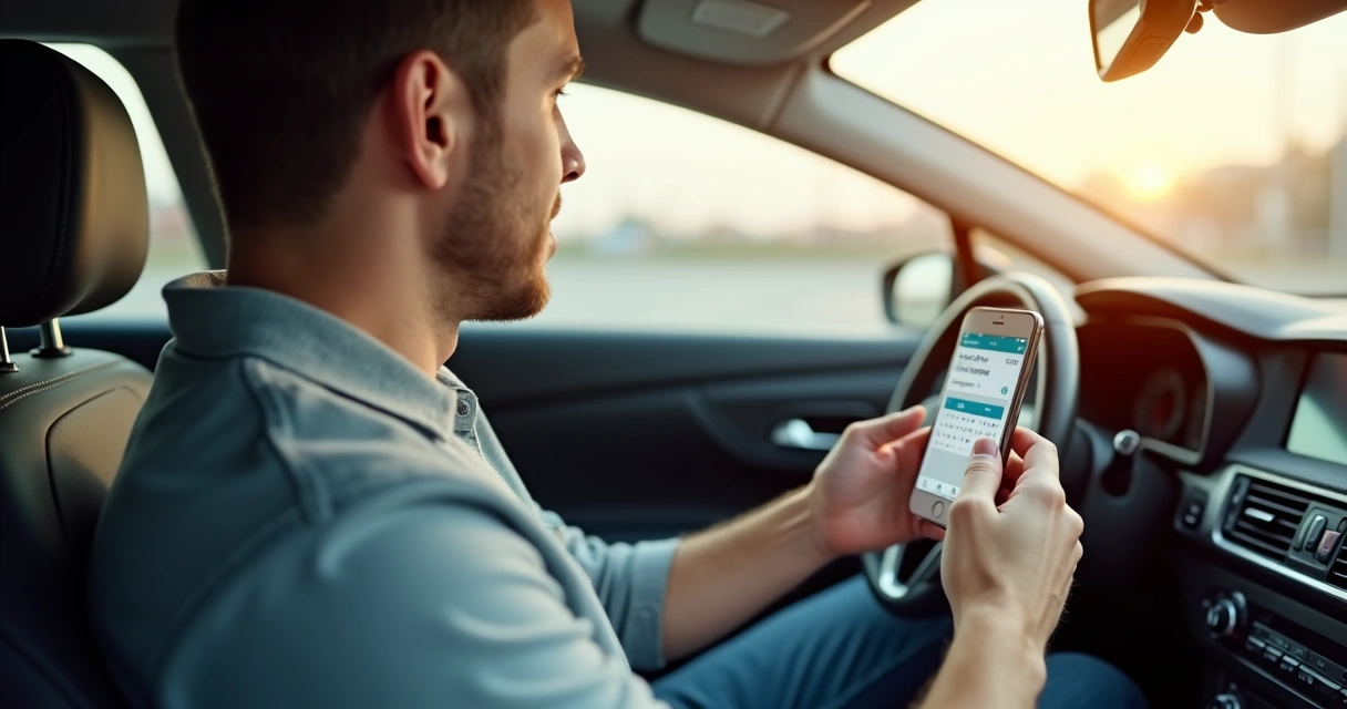 Motorista usando celular para agendar manutenção do carro