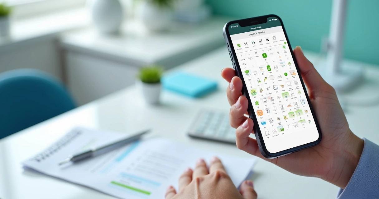Tela de celular com agenda eletrônica e ícones de odontologia