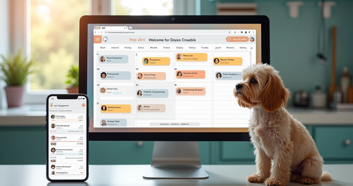 Tela de agenda digital com agendamentos de pets