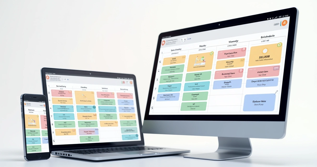 Agenda digital colorida mostrando horários variáveis em clínica ou salão. 