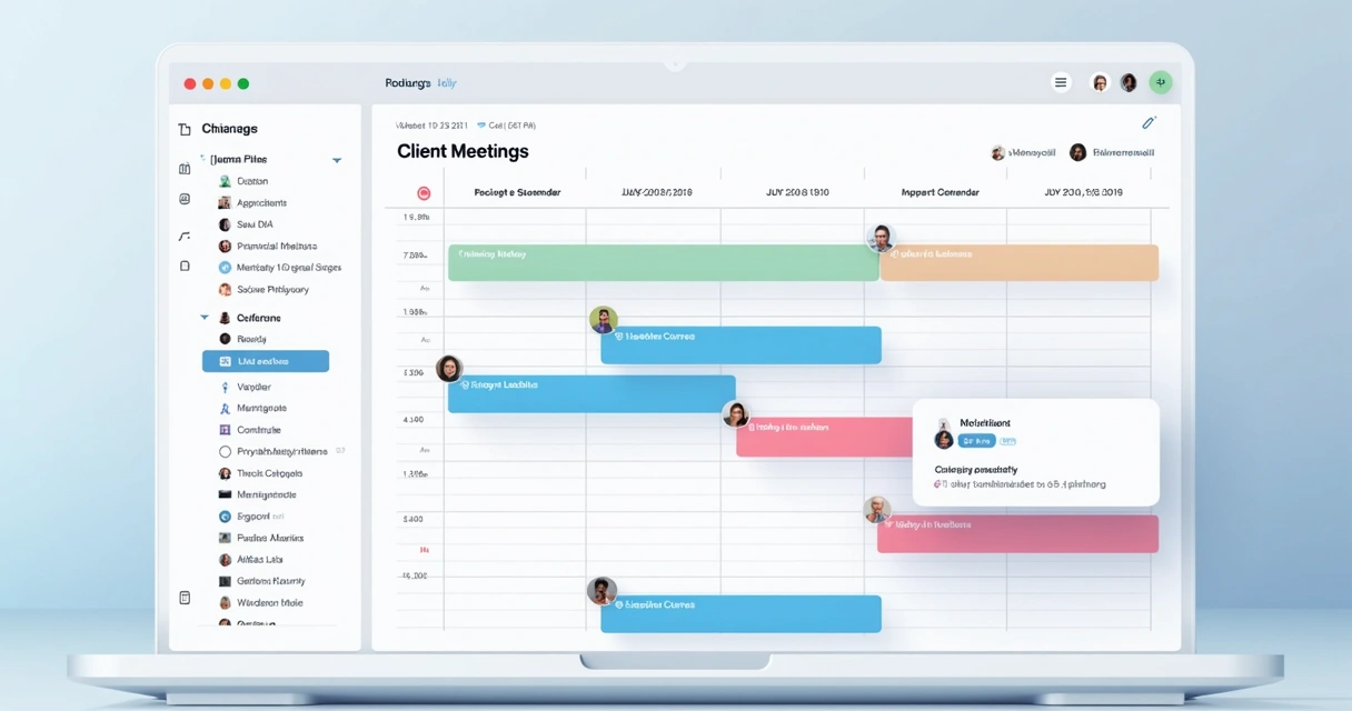 Calendário digital com reuniões agendadas.
