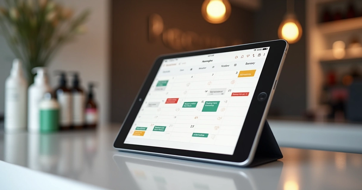 Tela de agenda digital para salão de beleza com horários e alertas 