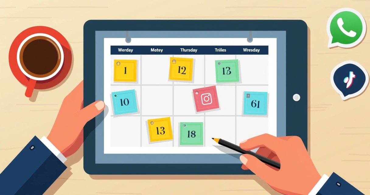 Calendário editorial digital com anotações de publicações para campanha