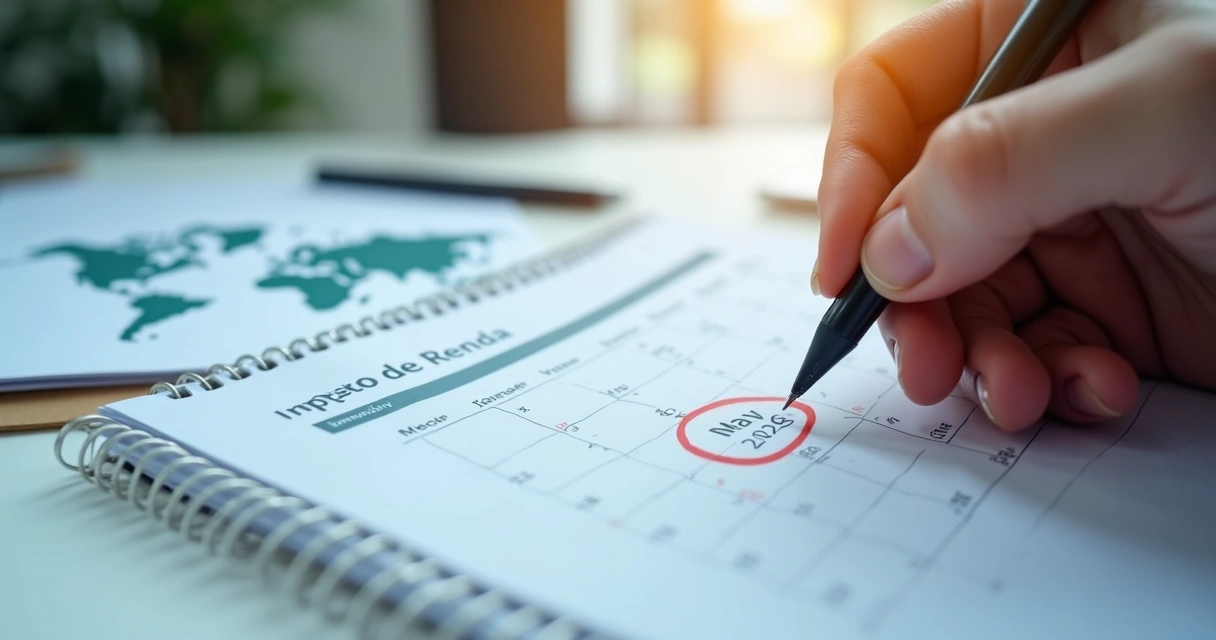 Agenda e calendário destacando prazo de imposto de renda morando no exterior