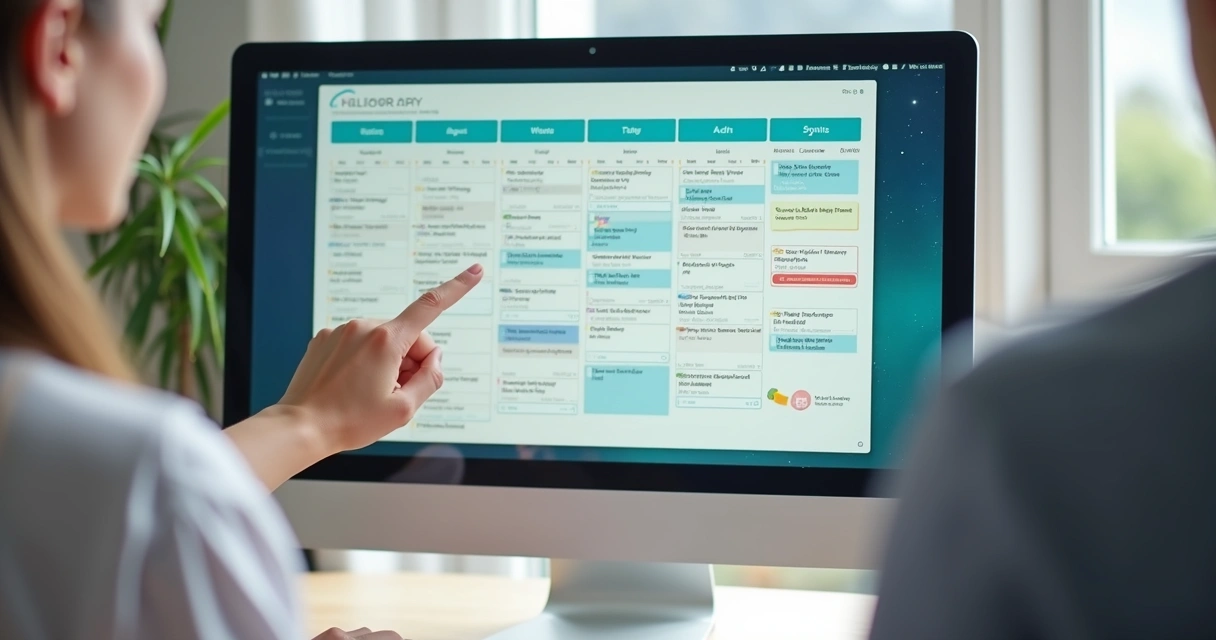 Tela de agenda eletrônica na clínica de psicologia, com compromissos organizados em cores diferentes 