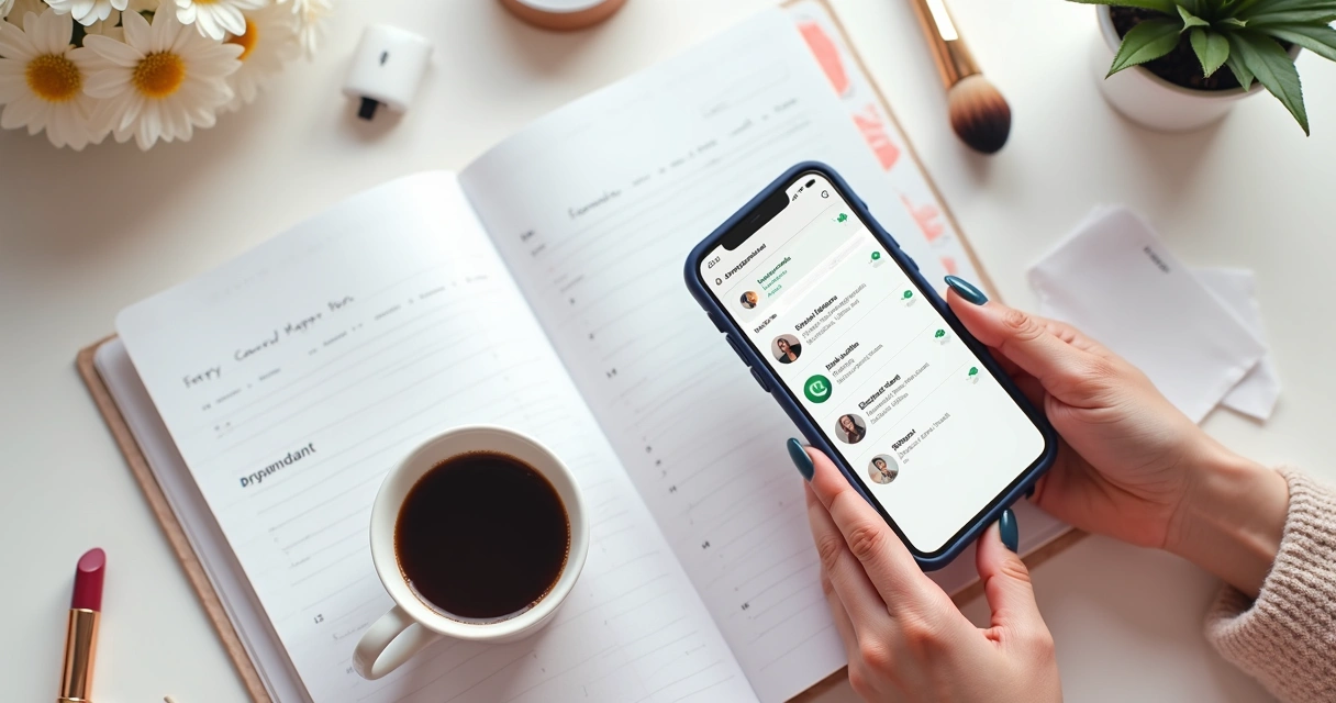 Agenda digital aberta em smartphone com mensagens de clientes