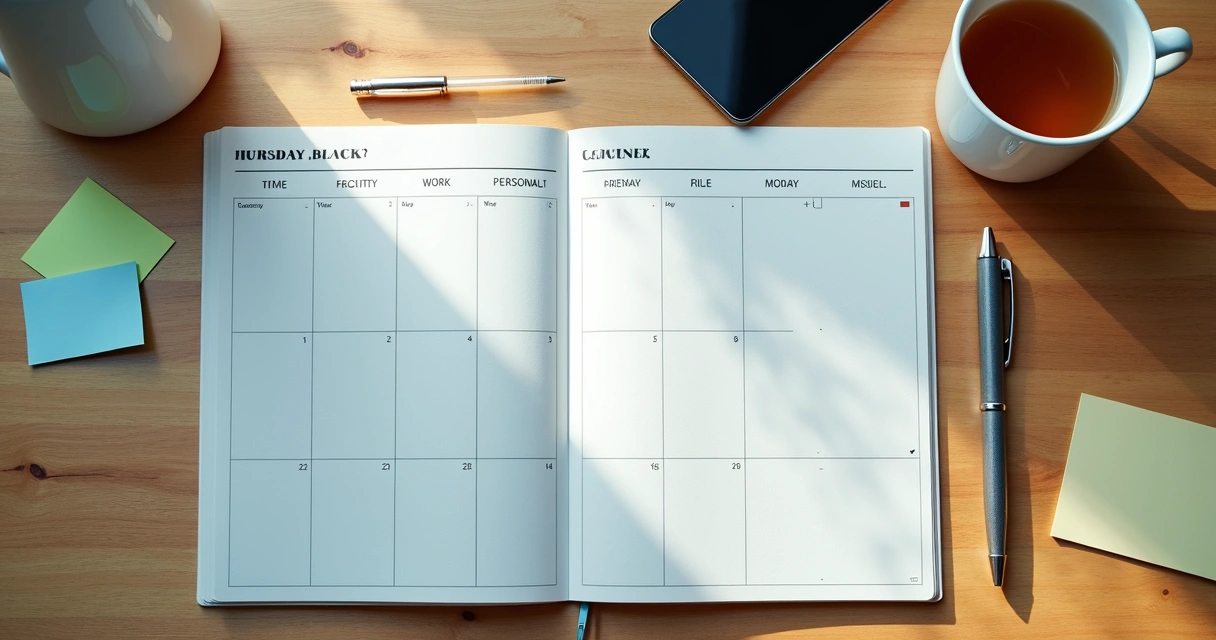 Agenda semanal con bloques de familia, trabajo y metas personales