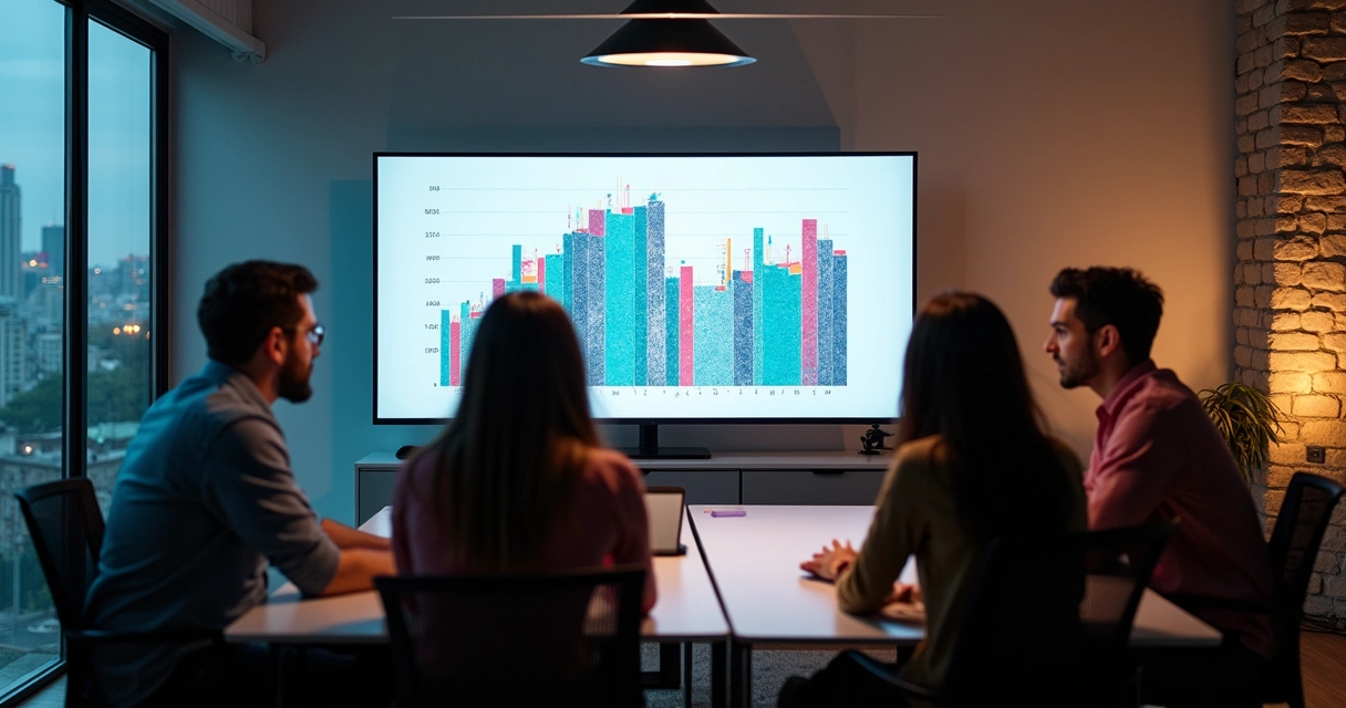 Equipe analisando relatório de faturamento e agenda de clínica de beleza em tela grande 