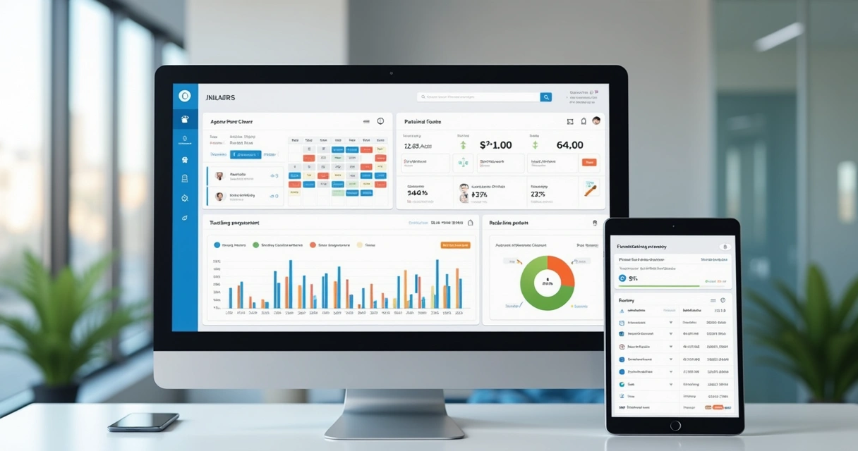 Tela digital mostrando agenda, financeiro e prontuário integrados 