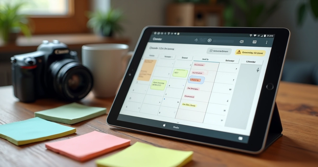 Agenda digital de fotógrafo com alerta de pagamento pendente 