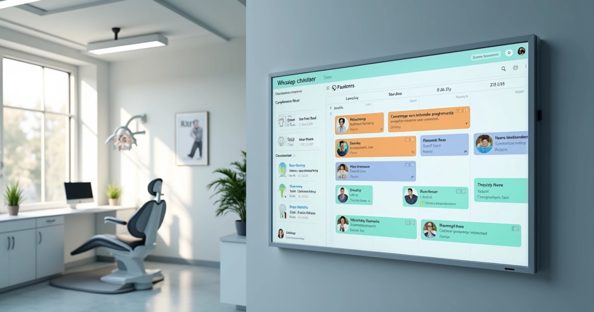 Agenda digital clínica odontológica com pacientes marcados e lembretes visíveis 