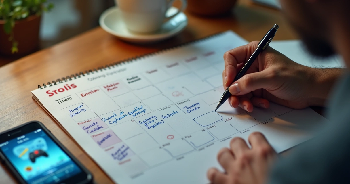 Calendário mostrando horários dedicados a jogos