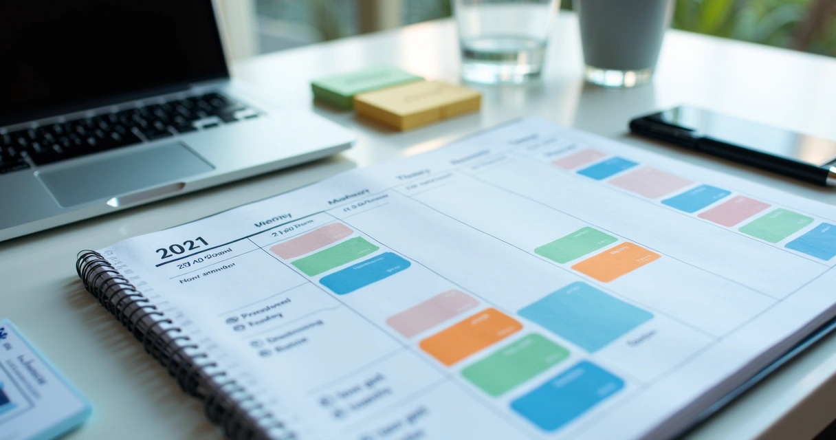 Agenda semanal com anotações de carreira e reuniões 