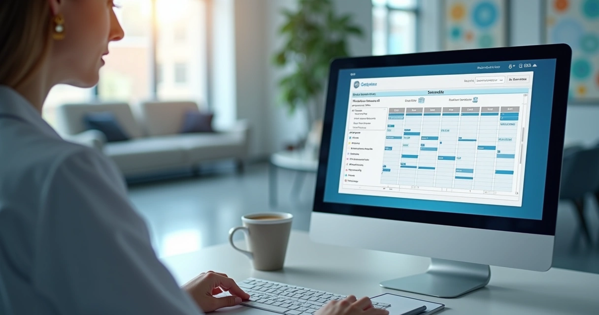 Tela de computador mostrando agenda médica digital com consultas marcadas 