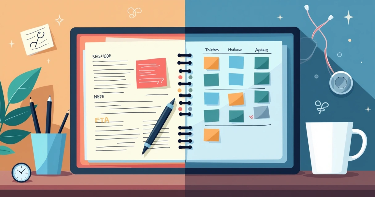 Agenda manual e agenda digital em uma mesa de escritório 