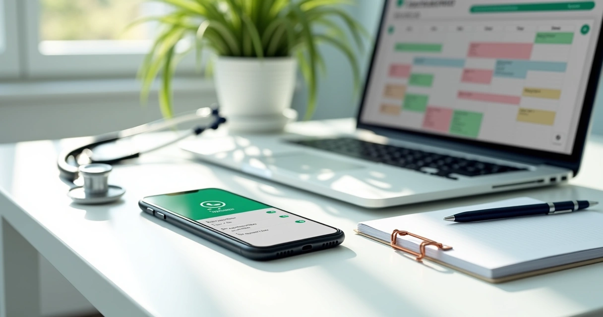 Calendário de consultas médicas sincronizado a conversa no WhatsApp em smartphone 