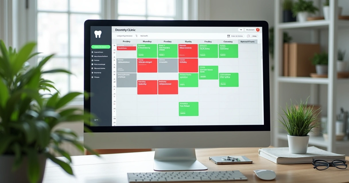 Tela de computador mostrando agenda semanal de clínica odontológica 