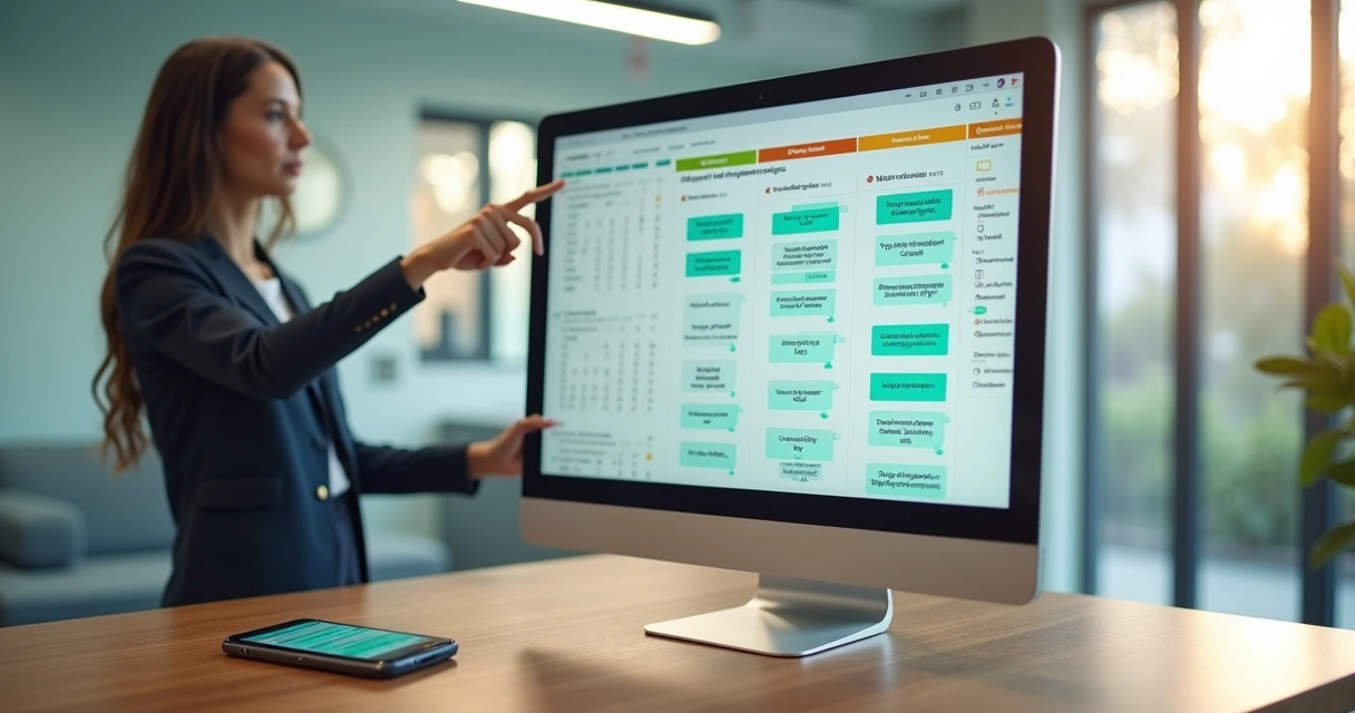 Secretária de clínica odontológica configurando lembretes de consulta por SMS em dashboard digital 