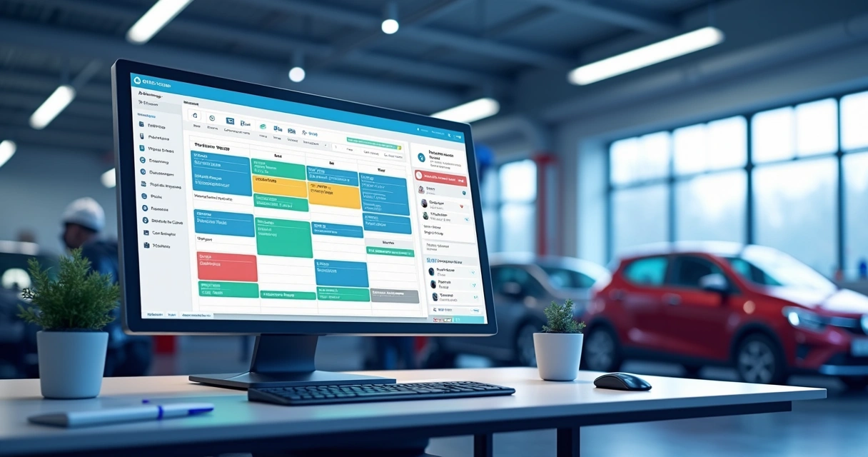 Calendário digital com agendamentos de carros em uma oficina 