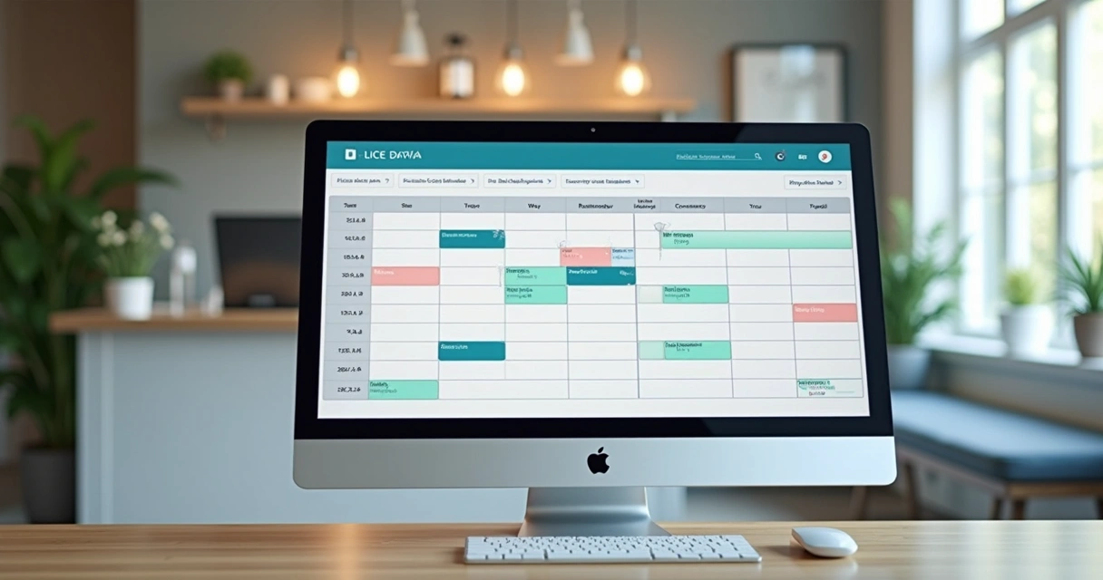Tela de agenda digital odontológica com horários coloridos e notificações de lembretes