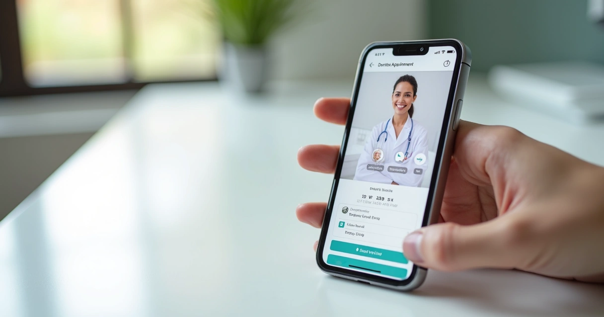 Celular exibindo agenda online odontológica na tela 