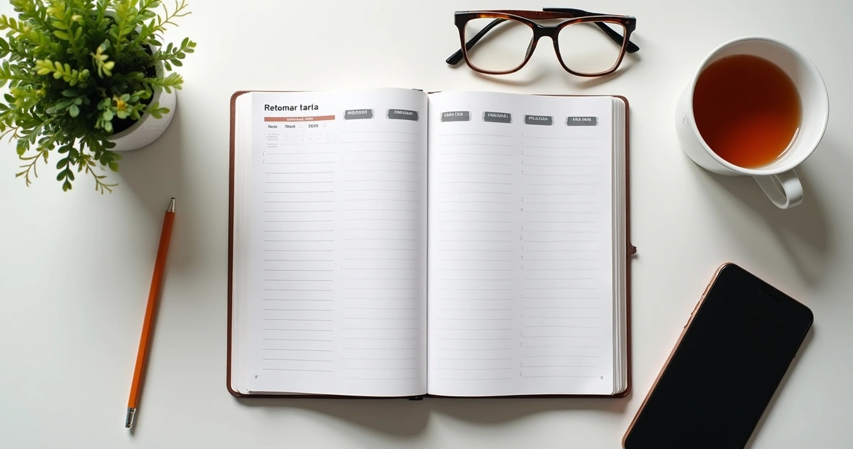 Agenda abierta con horario marcado para retomar una tarea 
