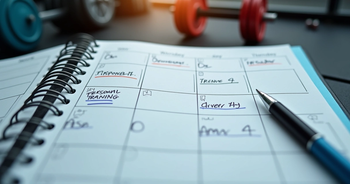 Adesivo de agenda semanal com horários preenchidos para aulas de personal trainer em ambiente de academia 