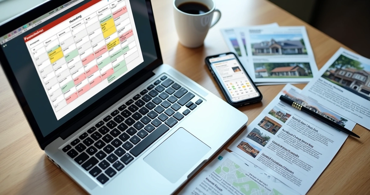 Agenda digital com datas de leilão e alertas na tela 