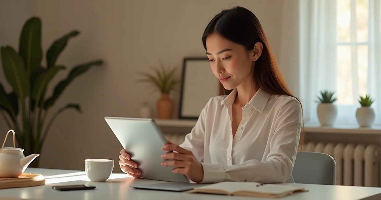 Profissional bem-estar checando sua agenda digital 