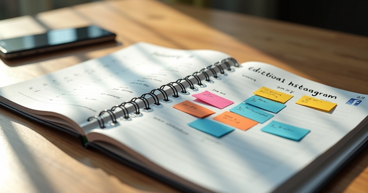 Agenda aberta com anotações de redes sociais 