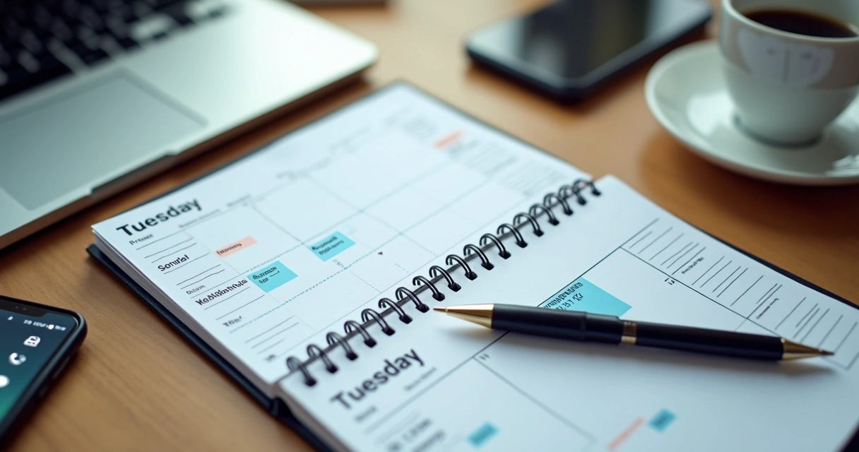 Agenda semanal com marcações de chamadas 