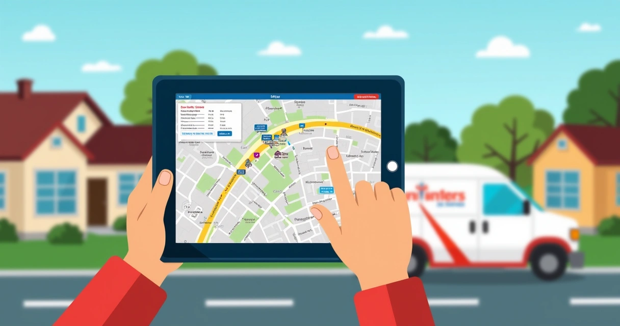 Agenda digital de técnico mostrando rotas de visitas em campo