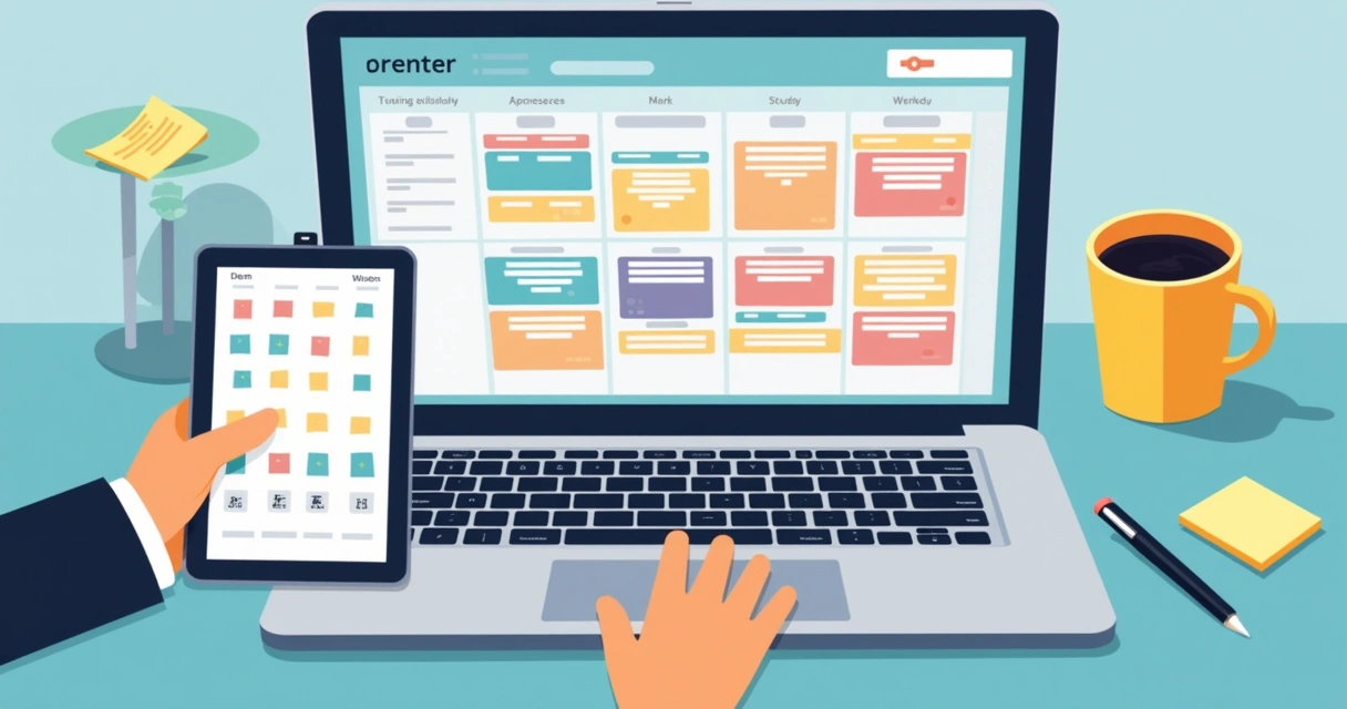 Agenda digital dividida em blocos de cores distintas 