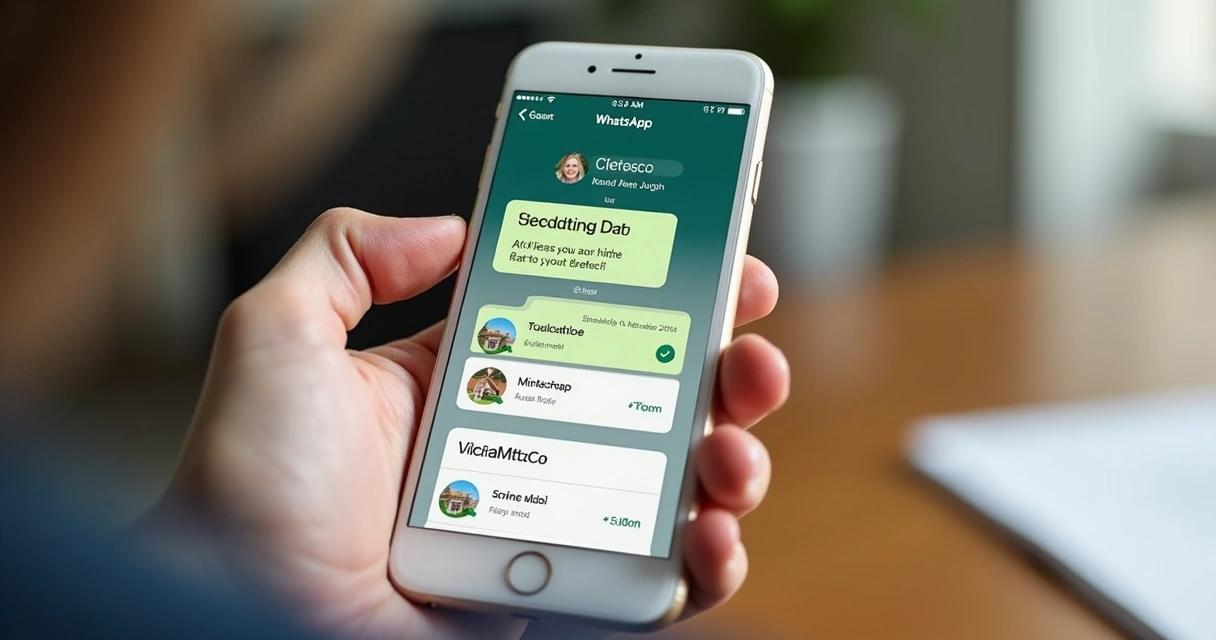 Tela de smartphone mostrando agendamento de visita em imóvel pelo WhatsApp 