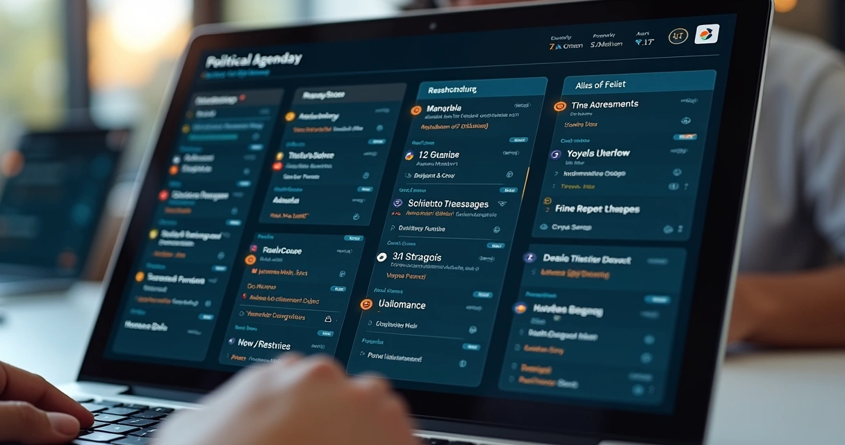 Visão de tela de agenda digital política com nomes, datas e checklists
