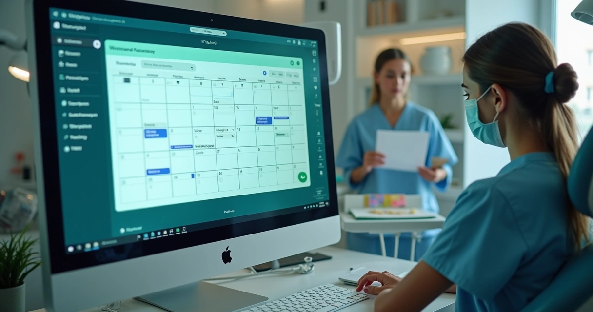 Tela com agenda digital e WhatsApp em consultório odontológico 
