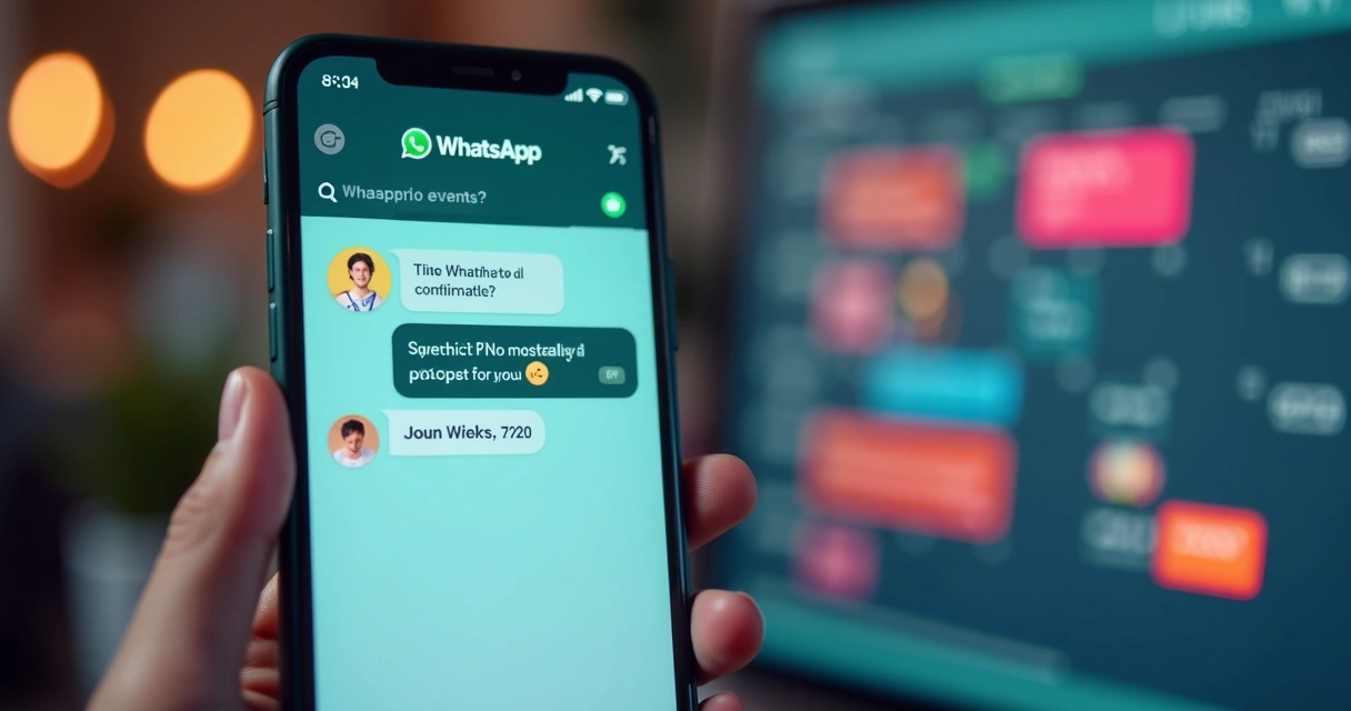 Tela de WhatsApp com mensagem de confirmação de horário e calendário digital ao fundo 