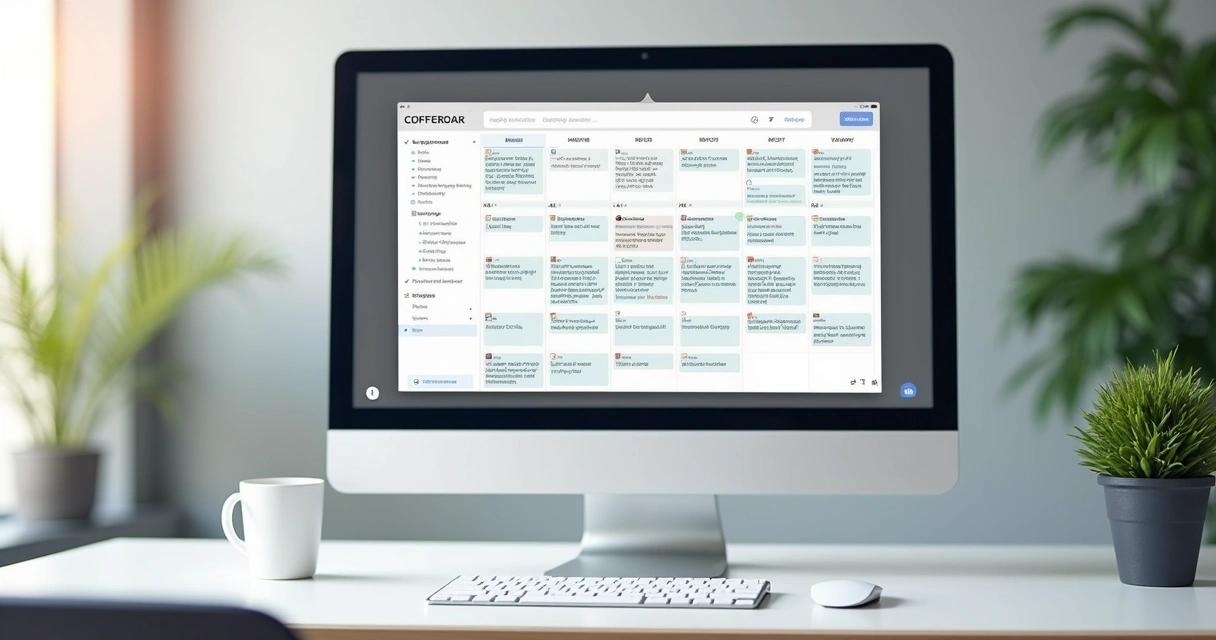 Tela de computador com calendário de agendamento de visitas e notificações de lembrete de IA 