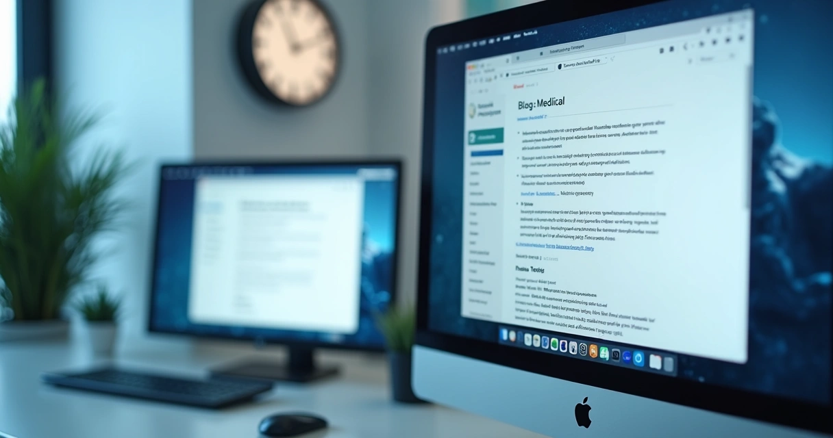 Tela de computador agendando post de blog médico 