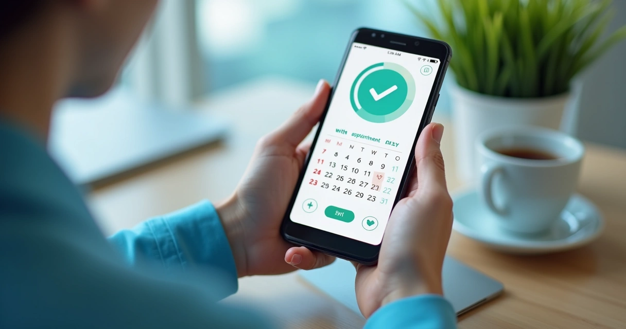 Pessoa usando celular para agendar consulta de check-up pelo aplicativo de saúde 