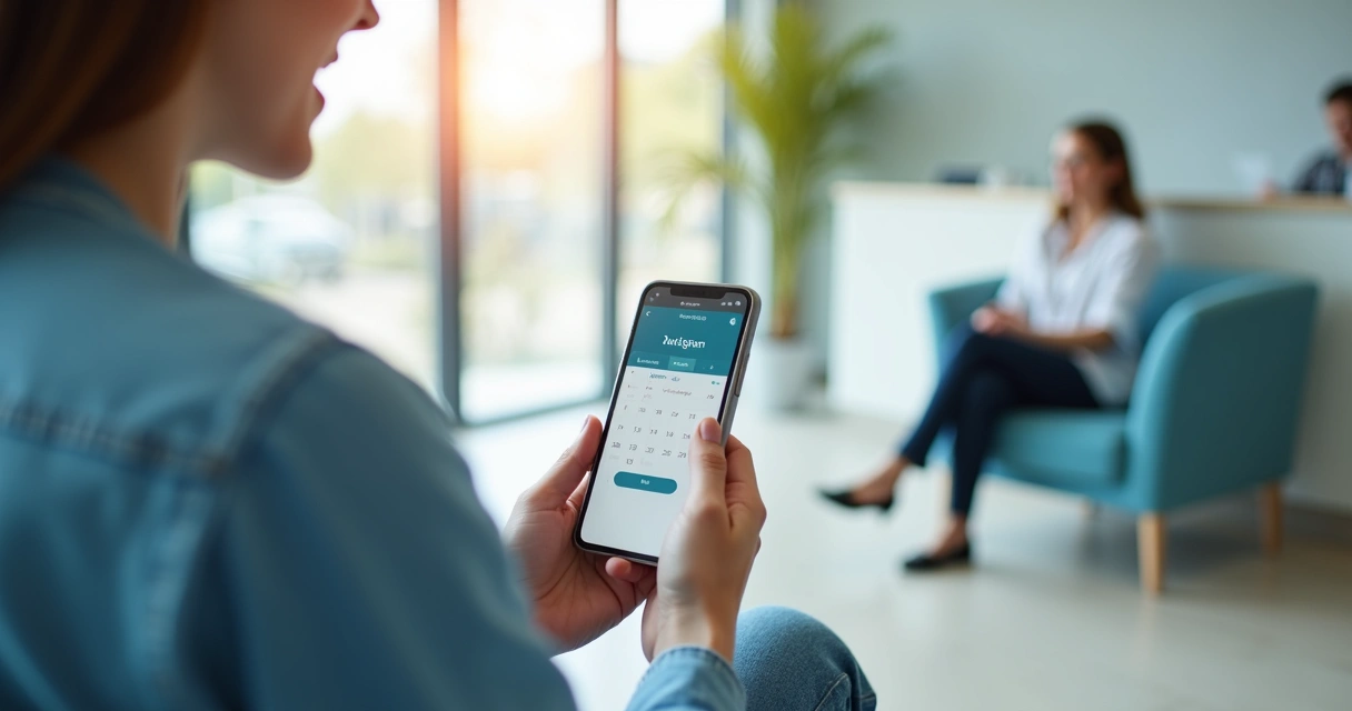 Paciente usando smartphone para agendar consulta médica online